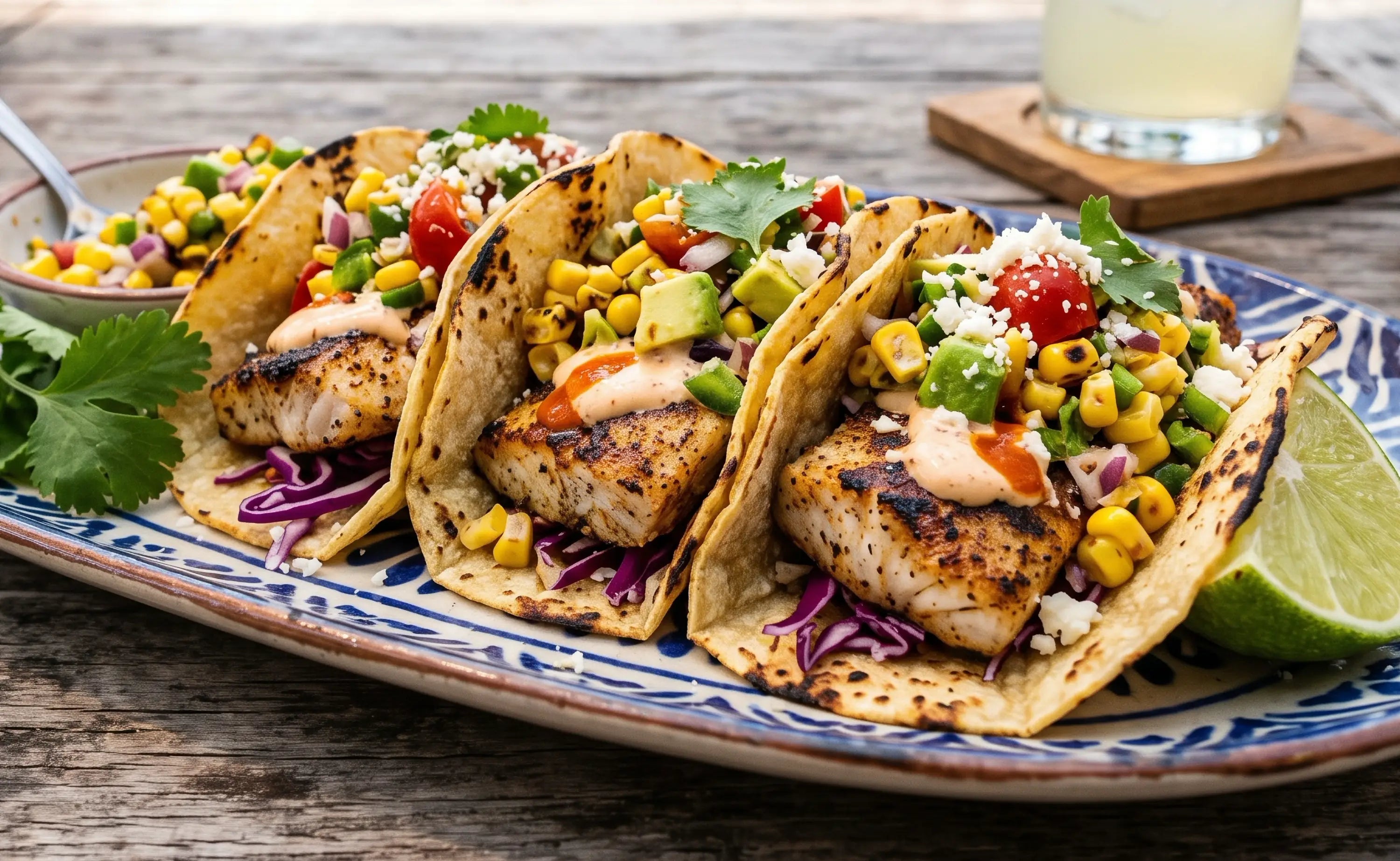 Grilled Fish Tacos with Corn & Avocado Salsa